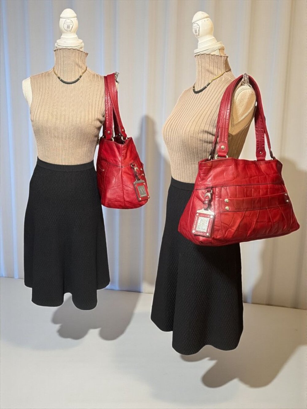 B Makowsky Shoulder Bag A95523 Red Croc Embossed Leather Hobo Satchel +Bag Charm - Picture 3 of 10
